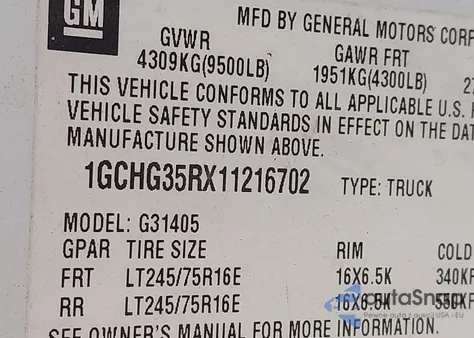 2001 Chevrolet Express from USA, damaged, VIN 1GCHG35RX11216702